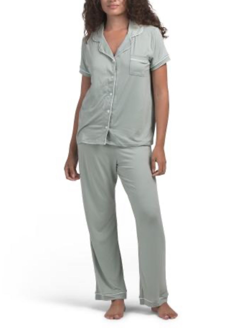 Women's Soft Button-Front Pajama Set in Light Gray and pink